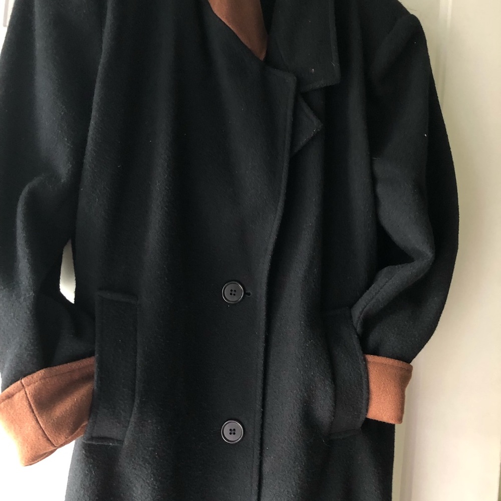 SPENCER DOUGLAS FORSTMANN WOOL BLND BLCK W/BRWN COLLAR & CUFFS USA MADE - Picture 1 of 13